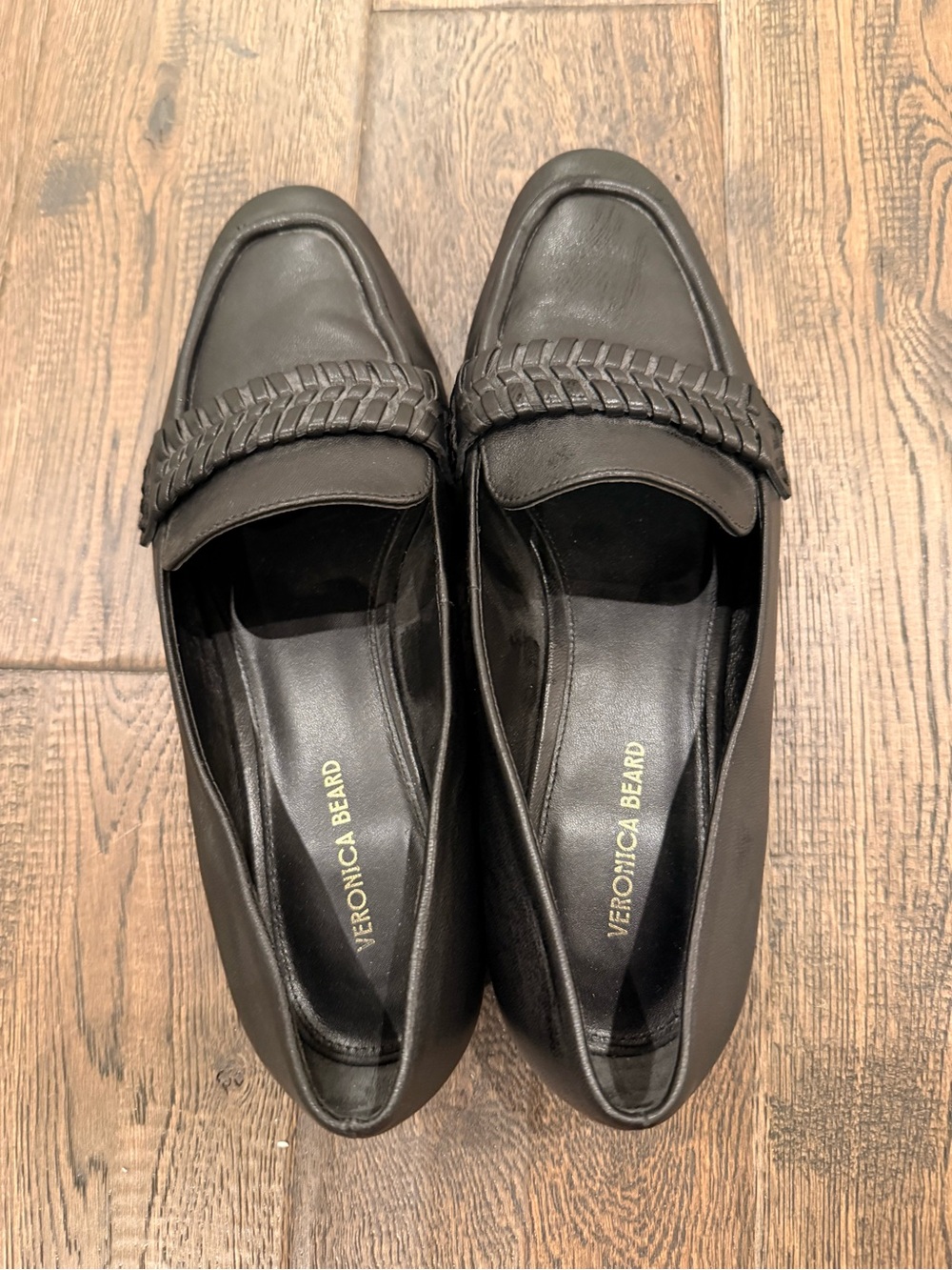Veronica Beard Black Braided Leather Loafers Excellent Condition - Women